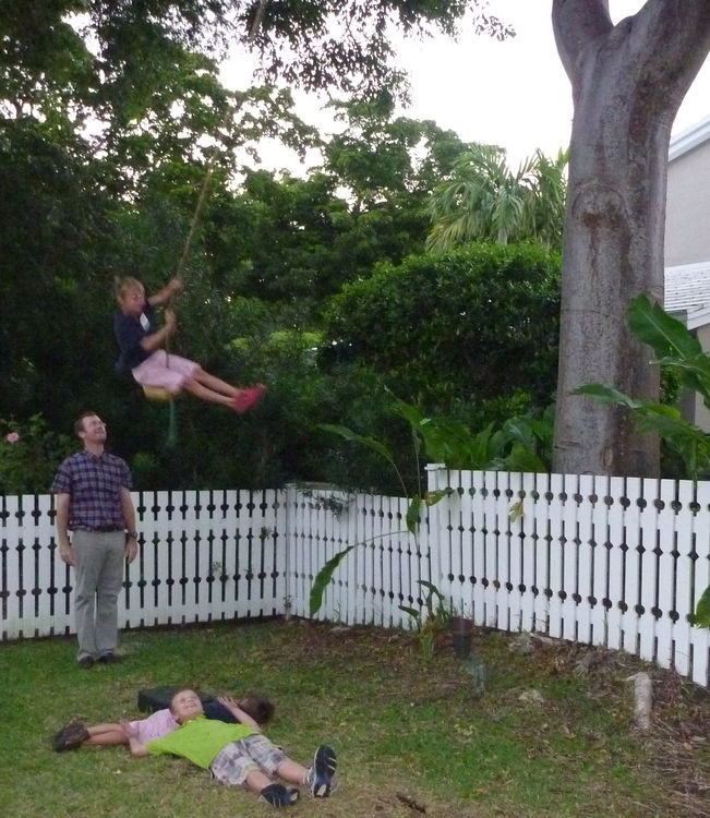 Riding the Rope Swing while attending the Falling Creek Camp Reunion and Movies Show at The Murphy's in Coral Gables, FL on 10-17-10