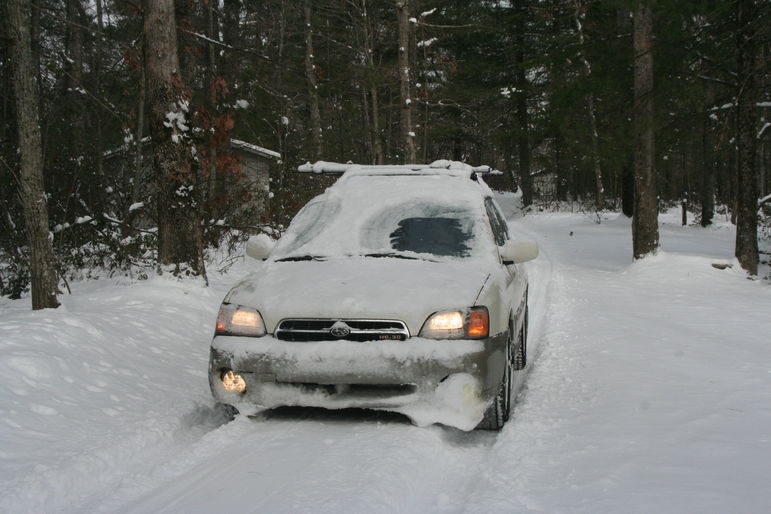 Nathan blasting through the snow in the Subaru at Falling Creek Camp