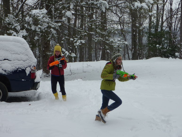 Annie and Lucy in a Nerf Dart War at Falling Creek Camp