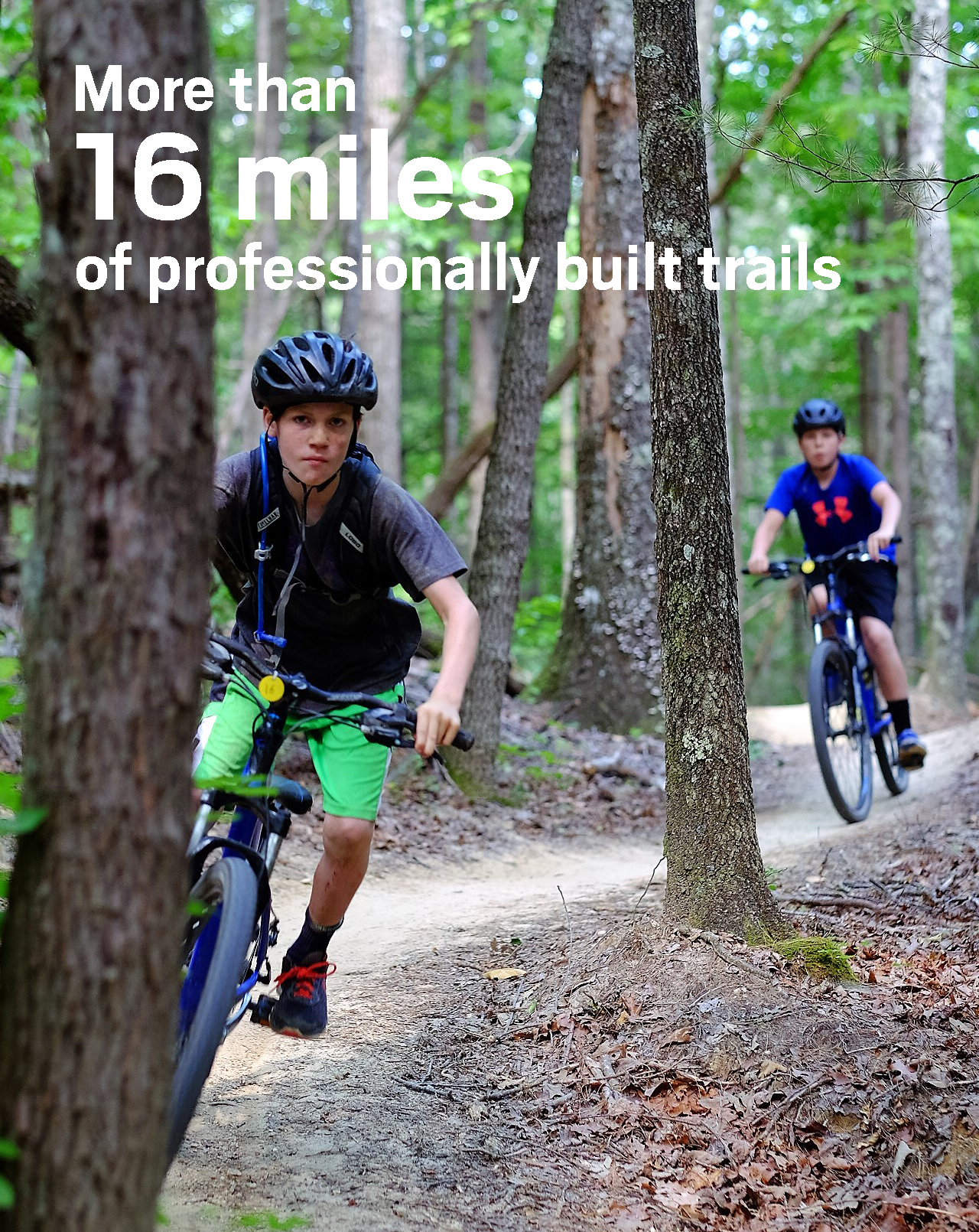 Campers can mountain bike, backpack, run and hike on our professionally built trails.
