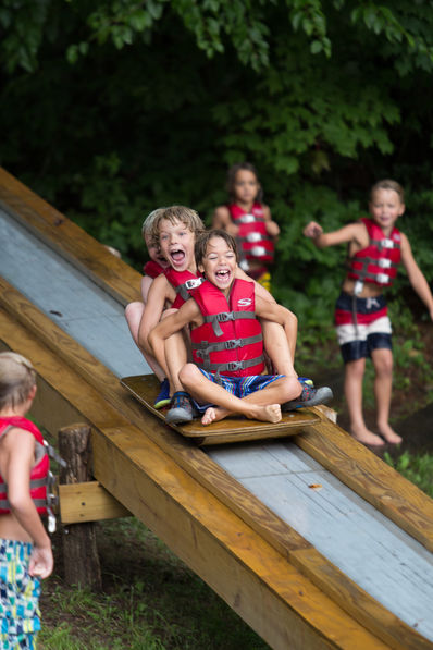 Campers on our Roller Coaster at Falling Creek Camp. It goes into the lake!