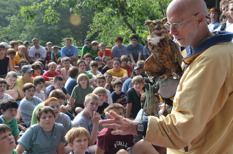 Steve Longenecker, from Asheville, NC, has remained the mentor, serving at Falling Creek for more than 30 years. He has been a Wildlife Educator and teacher all of his adult life, and has introduced thousands of children to the natural world of raptors.