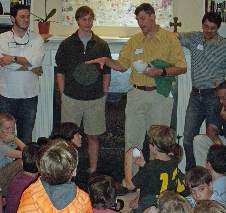 (l to r) Counselor Danny O'Neal, Camper/CIT William Boor, Yates, & alumni Griffin Bell answering questions at The Atlanta event hosted by The Milling Family in September, 2013