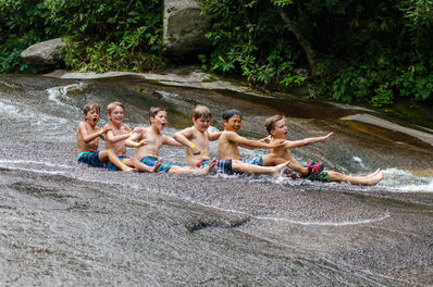 Falling Creek Campers on Sliding Rock in Pisgah National Forest